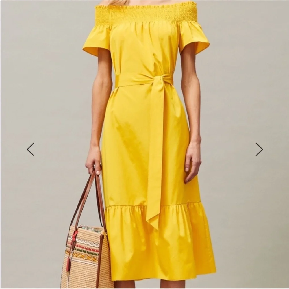 Tory Burch smocked shoulder dress - flaming yellow - Picture 3 of 15